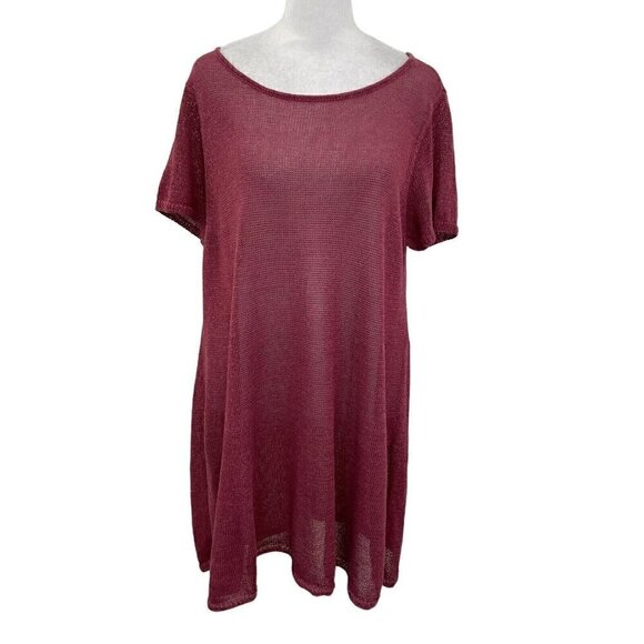 Eileen Fisher Linen Blend Open Knit Lightweight Sweater Tunic Pink size Large - Picture 1 of 7